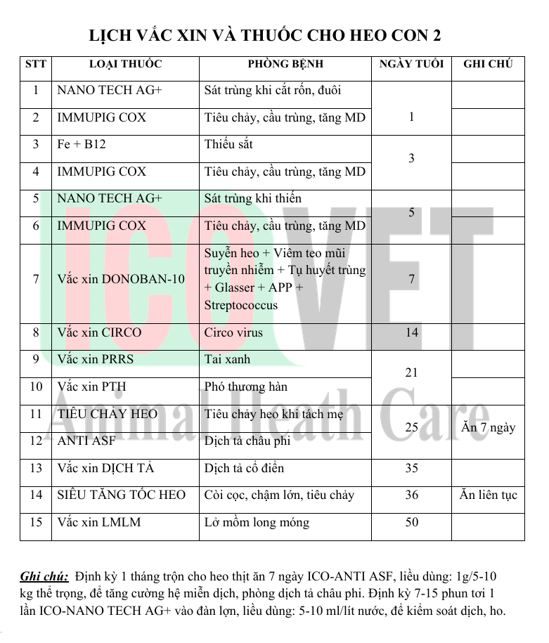 Lịch tiem vacxin và thuốc cho heo con 2