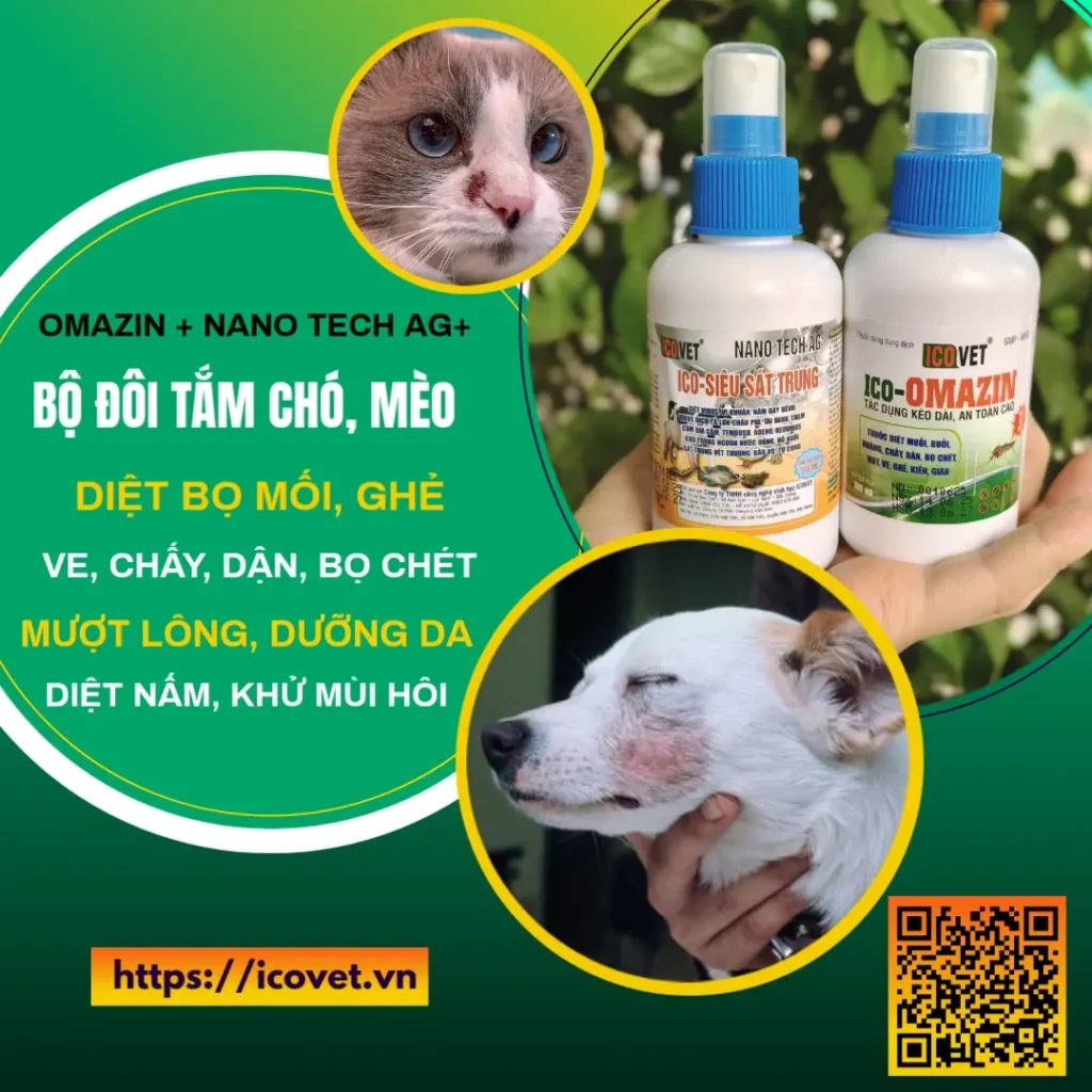 Bộ đôi tắm chó mèo phòng trị ve, ghẻ, bọ mối, bọ nhảy, nấm